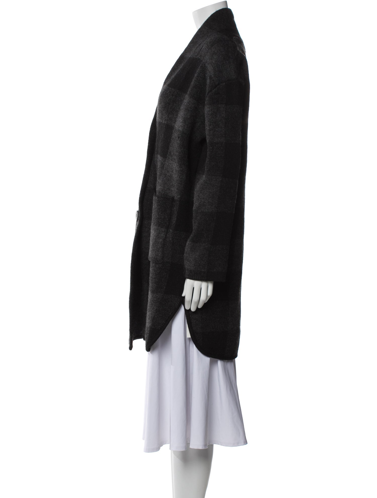 Line Wool Plaid Print Coat w/ Tags