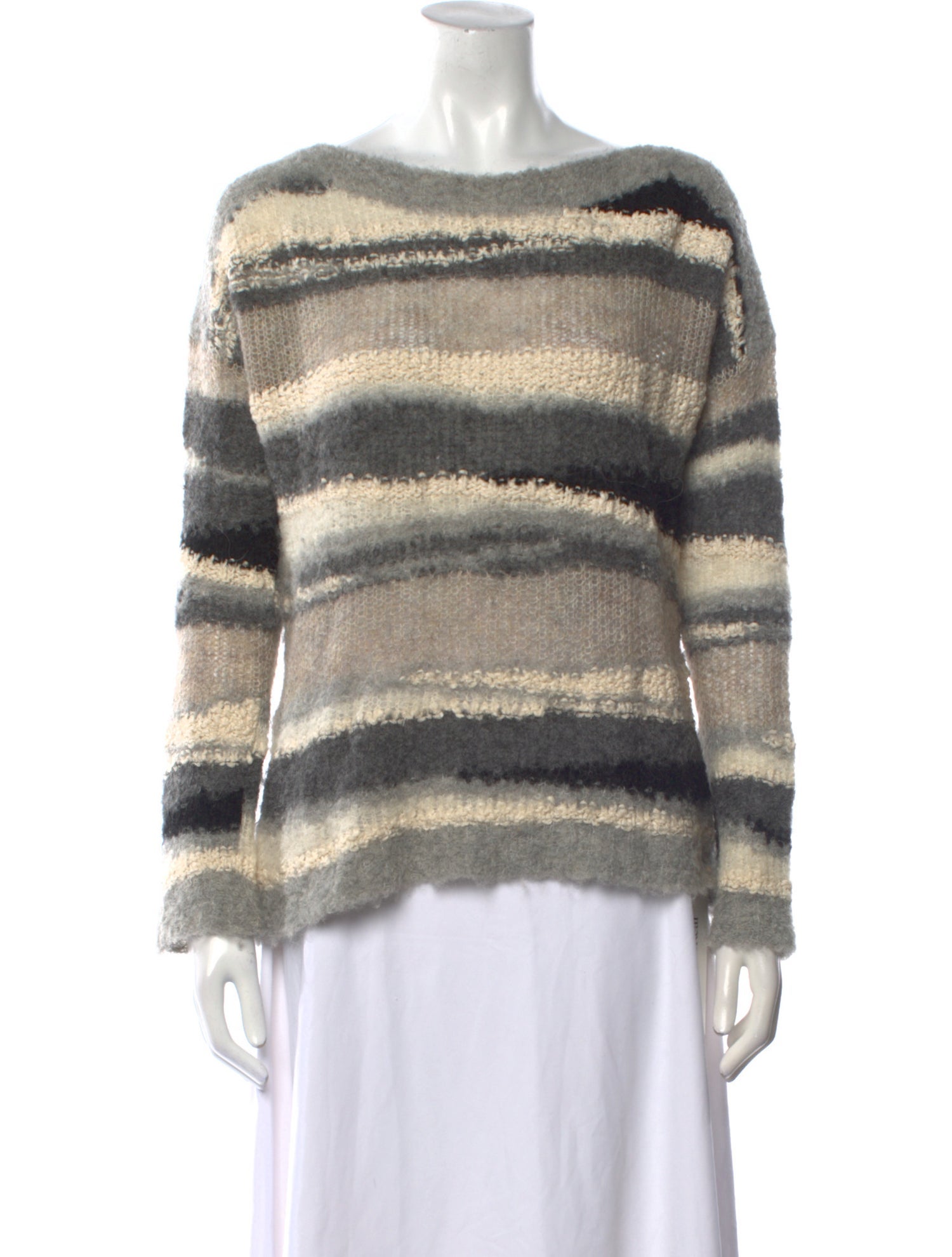 Line Striped Bateau Neckline Sweater