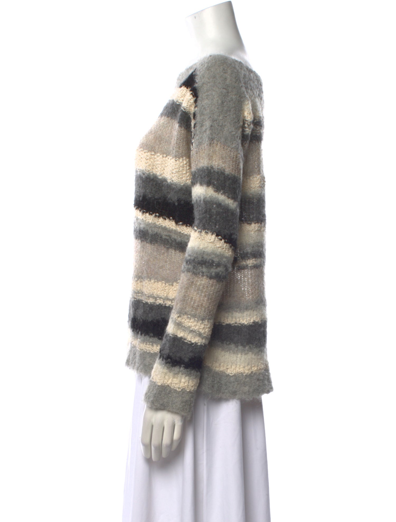 Line Striped Bateau Neckline Sweater