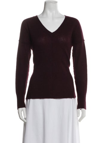 Pre-owned Line Cashmere V-neck Sweater In Burgundy