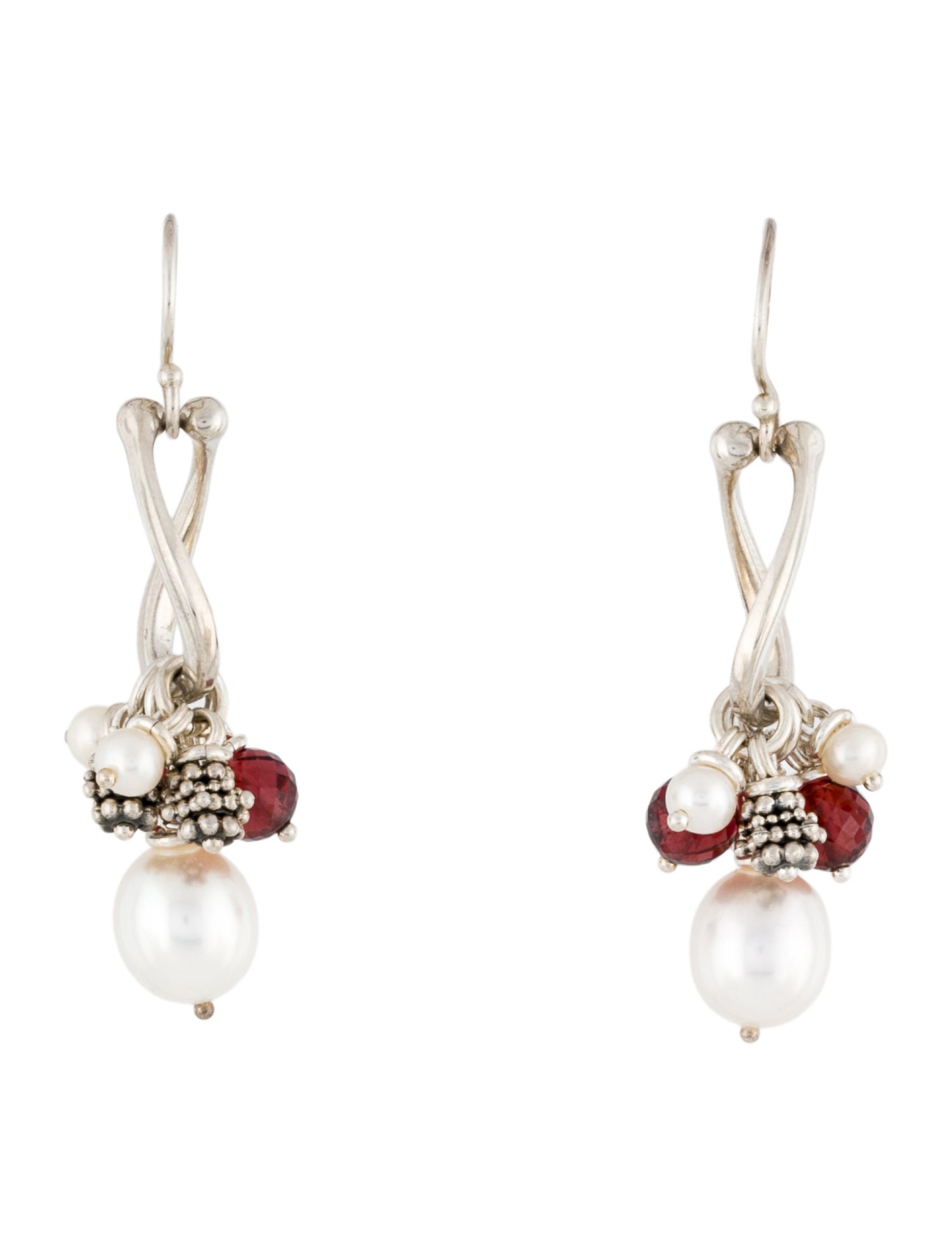 Michael Dawkins Pearl & Garnet Drop Earrings