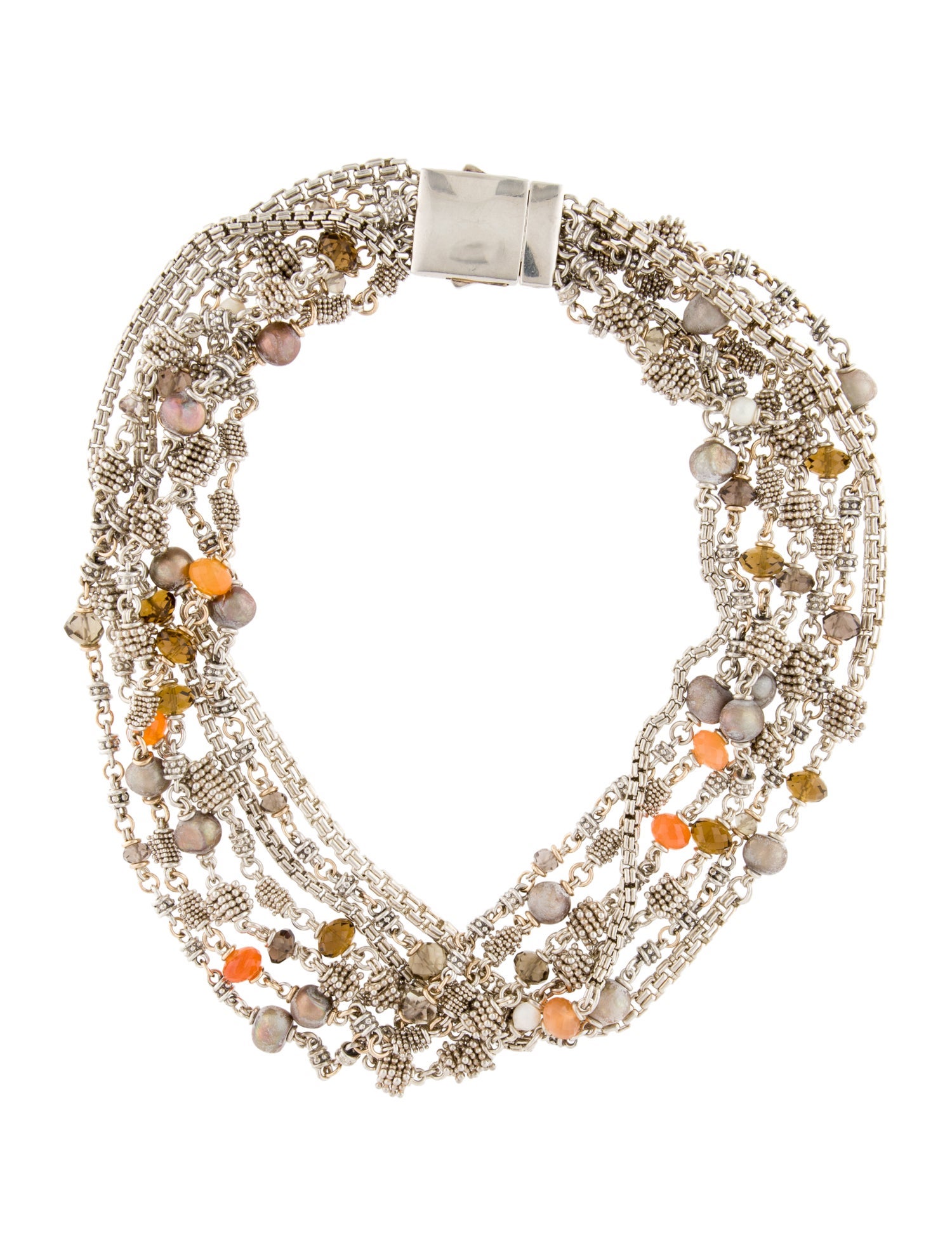 Michael Dawkins Pearl, Carnelian & Smoky Quartz Multistrand Necklace