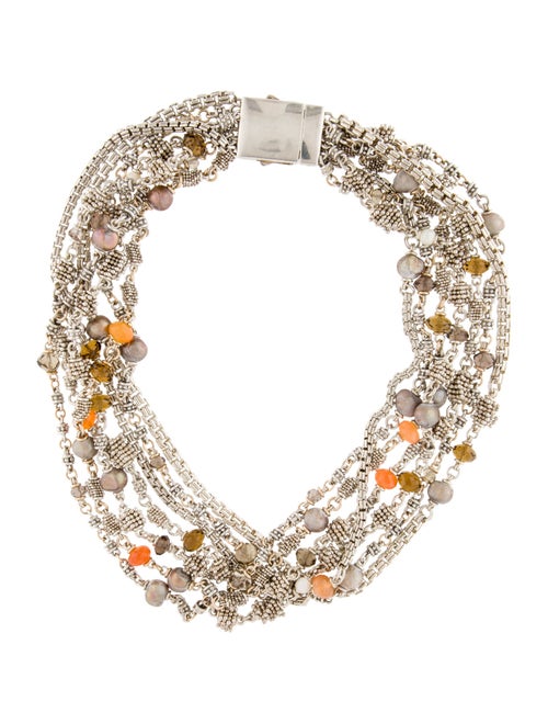 Michael Dawkins Pearl, Carnelian & Smoky Quartz Multistrand Necklace