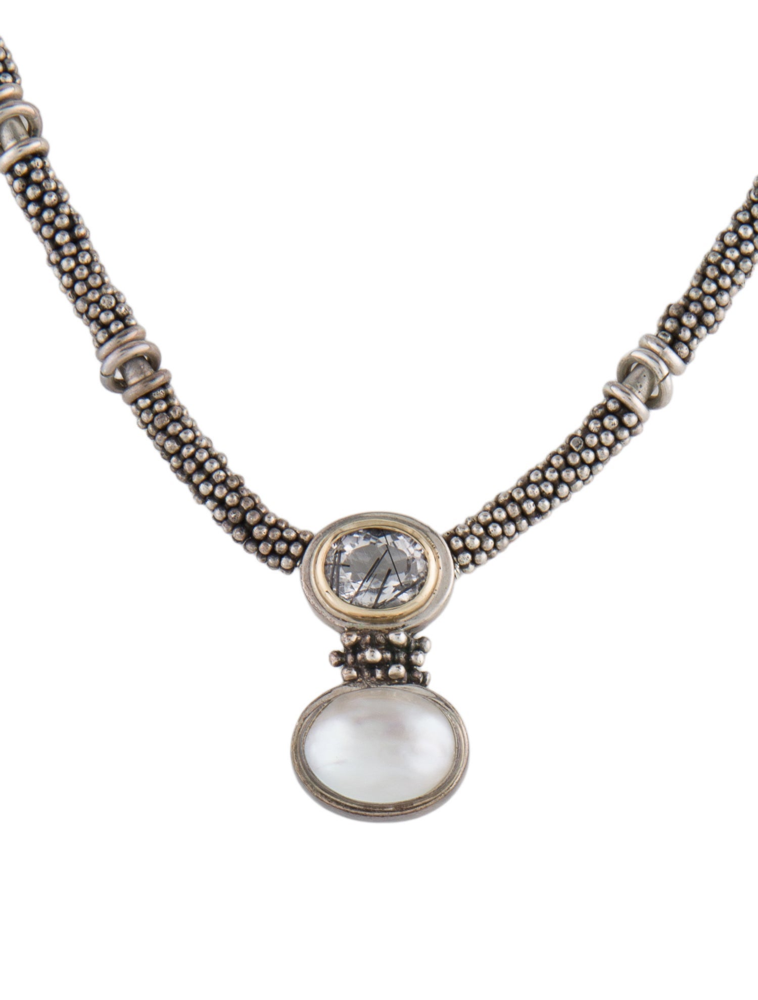 Michael Dawkins Pearl & Tourmalinated Quartz Pendant Necklace