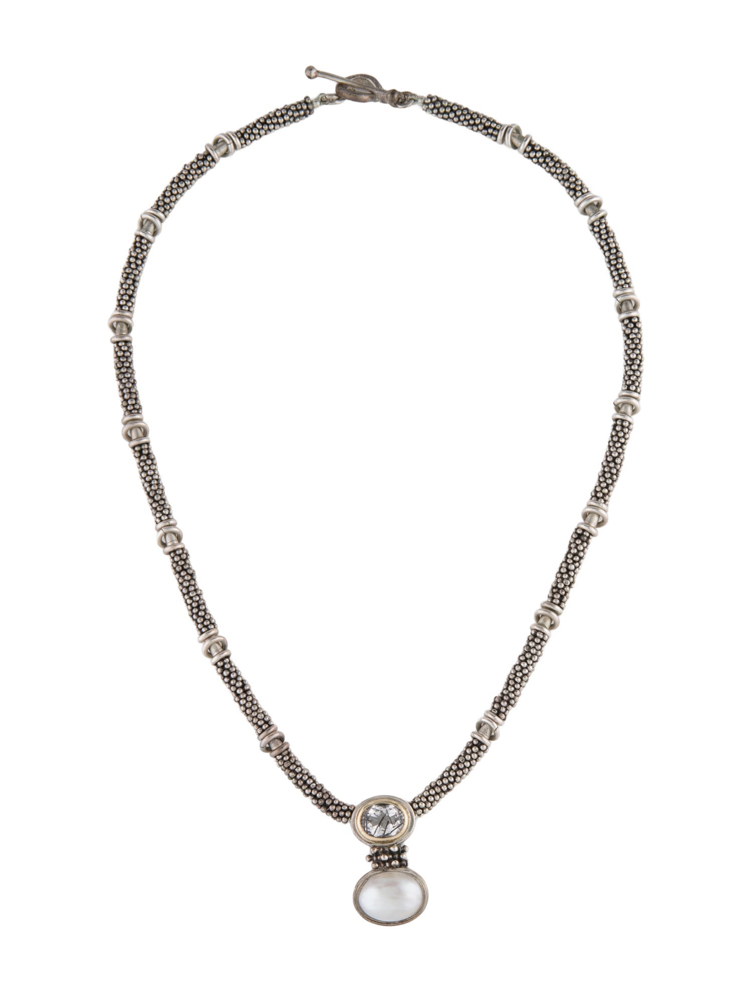 Michael Dawkins Pearl & Tourmalinated Quartz Pendant Necklace