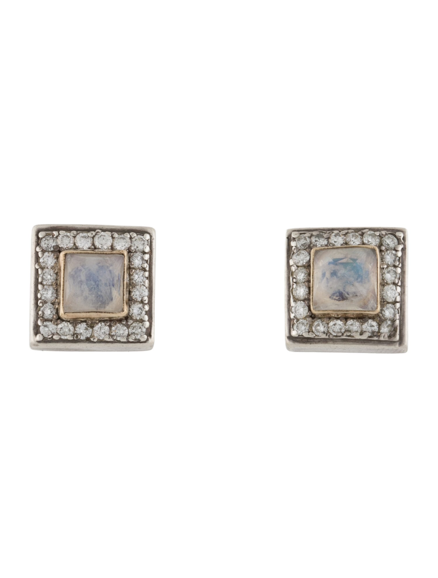 Michael Dawkins Moonstone Labradorite & Diamond Stud Earrings
