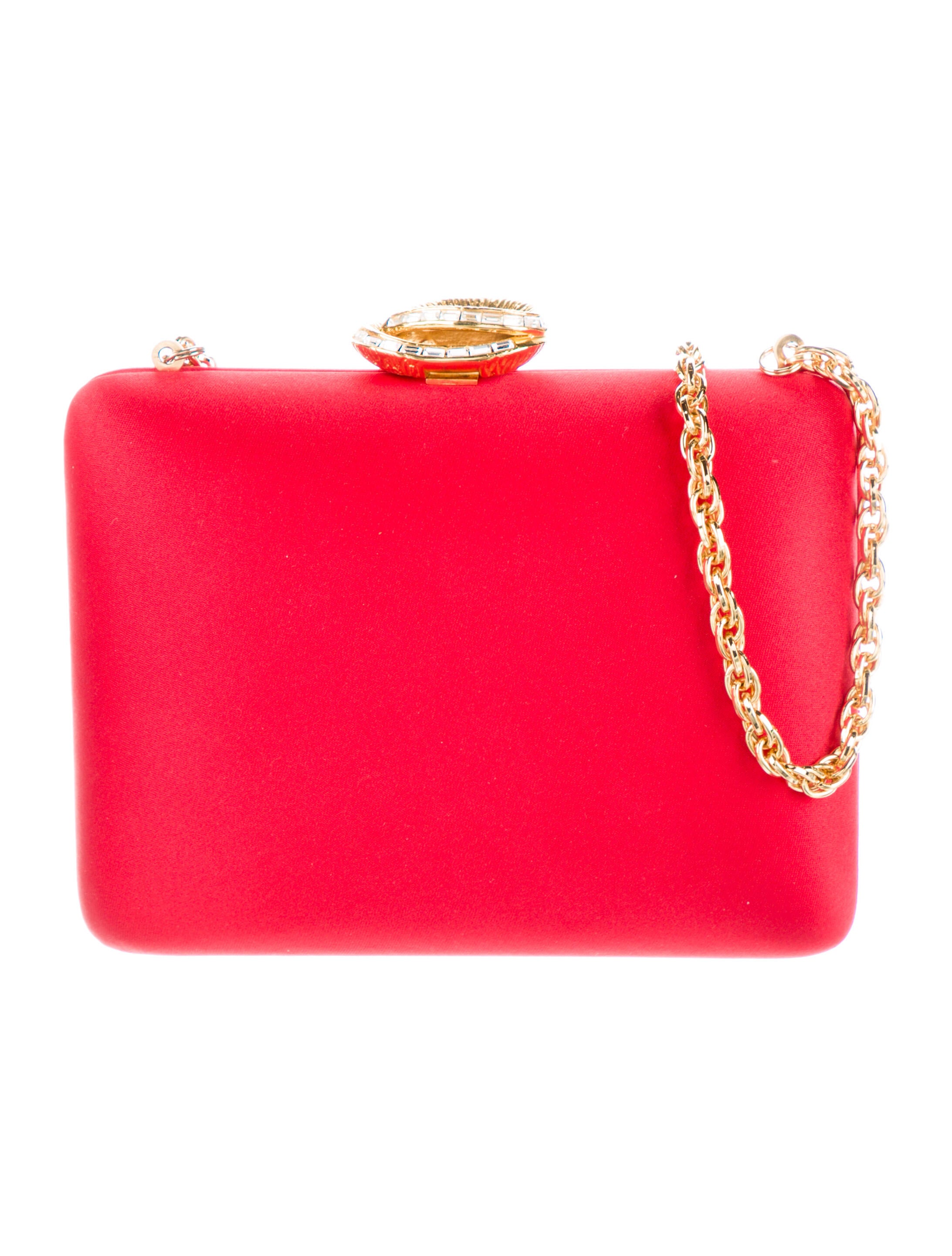 Rodo CrystalEmbellished Satin Clutch Red Clutches, Handbags