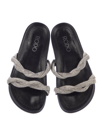 Rodo Leather Crystal Embellishments Slides