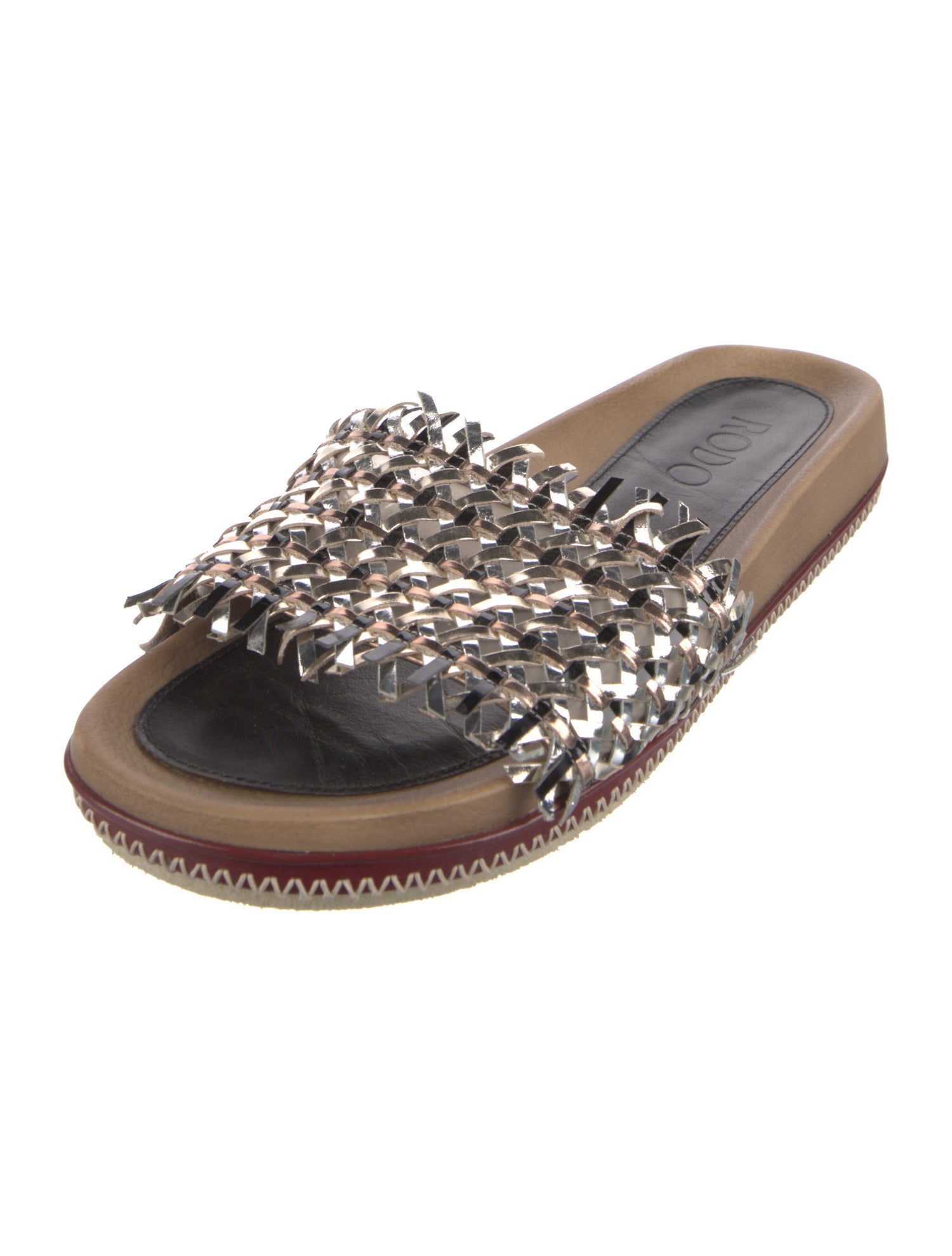 Rodo Patent Leather Colorblock Pattern Slides