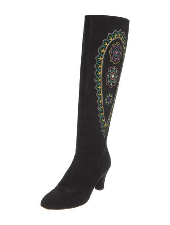 Lulu Guinness Suede Floral Print Boots