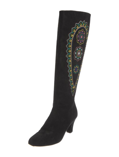 Lulu Guinness Suede Floral Print Boots