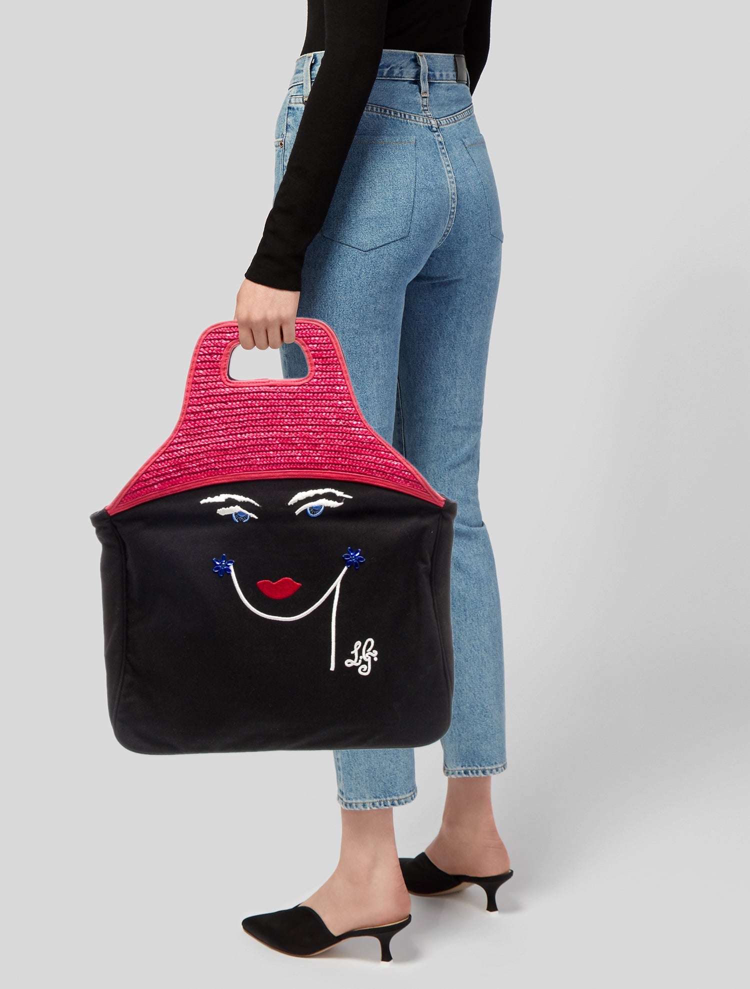 Lulu Guinness Canvas Top Handle Bag