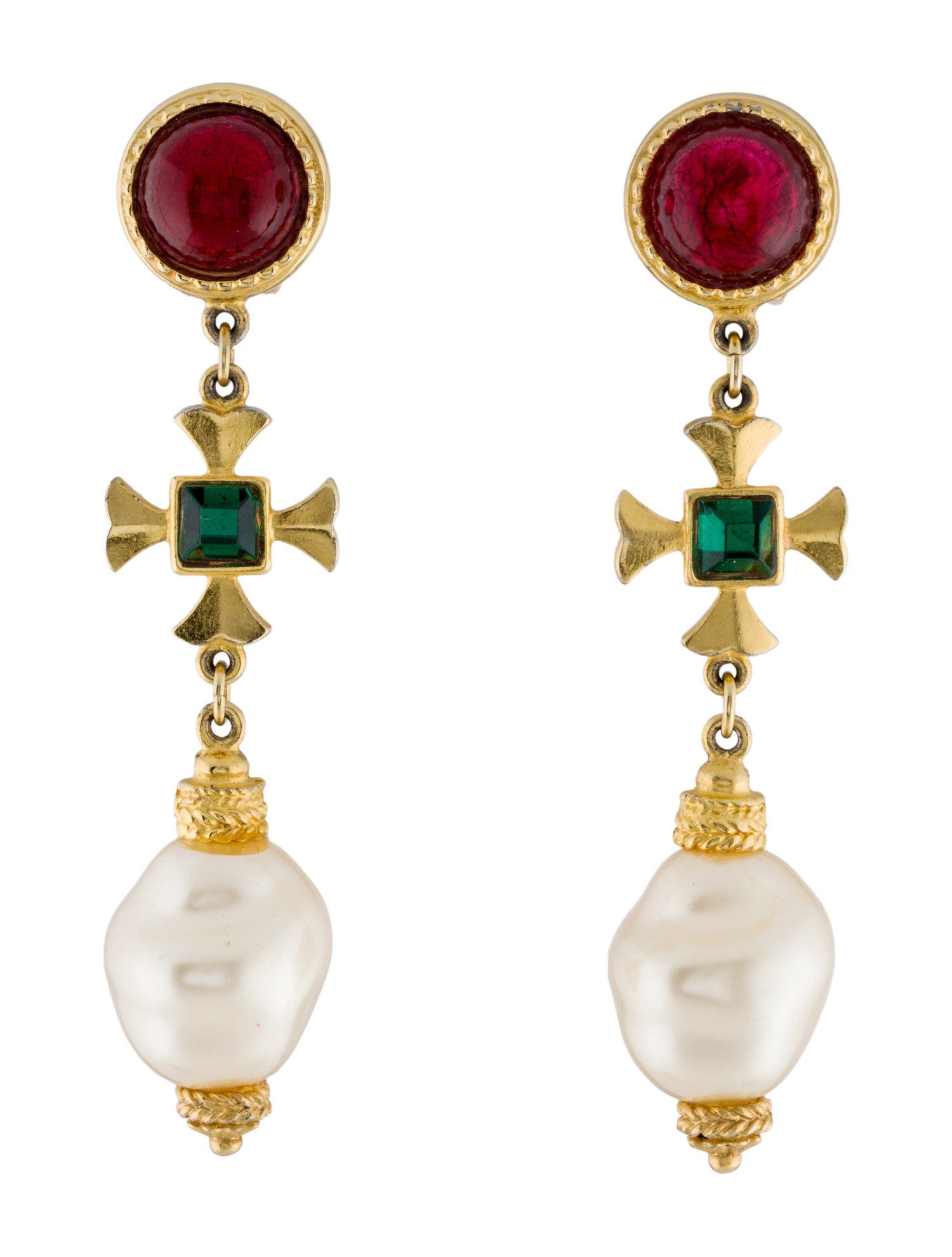 Ben-Amun Faux Pearl Crystal & Glass Cross Drop Earrings