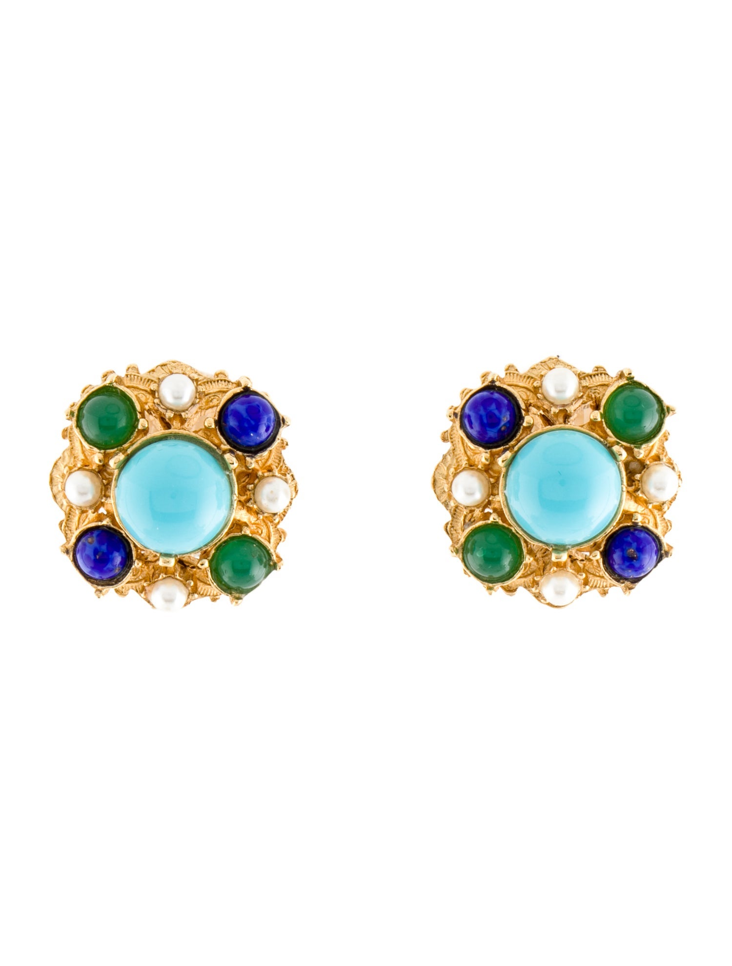 Ben-Amun Faux Pearl & Multi-Stone Stud Clip-On Earrings