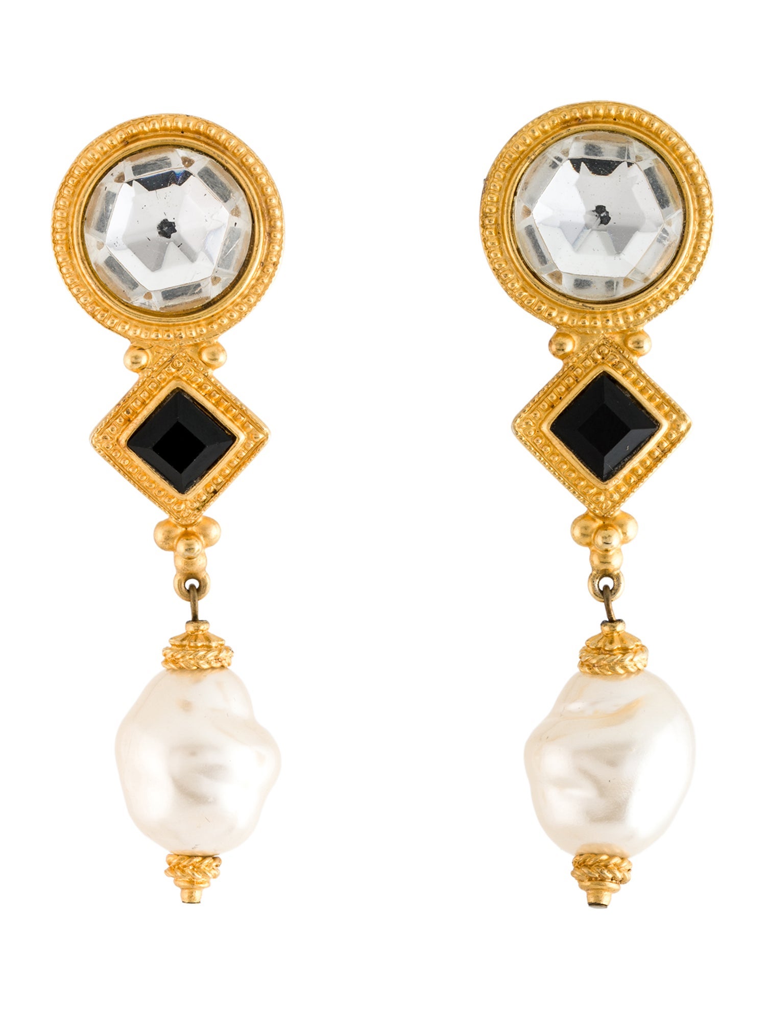 Ben-Amun Faux Pearl & Crystal Clip-On Drop Earrings