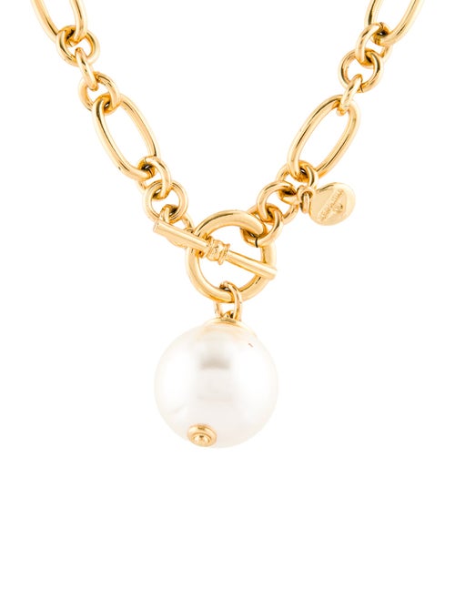 Ben-Amun Faux Pearl Chain Link Short Pendant Necklace
