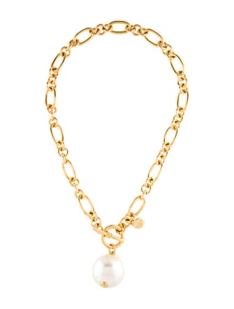 Ben-Amun Faux Pearl Chain Link Short Pendant Necklace