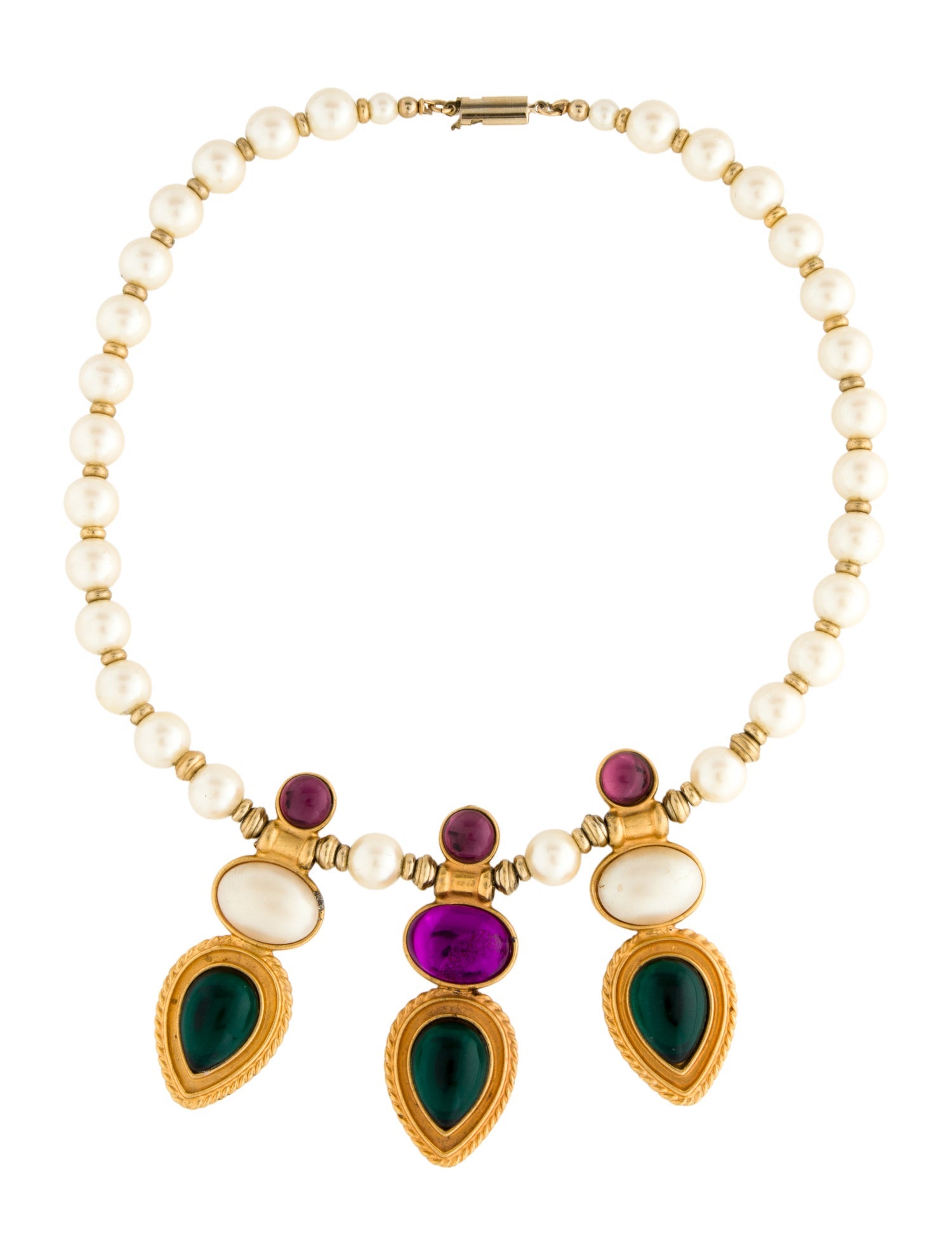 Ben-Amun Faux Pearl & Crystal Collar Necklace