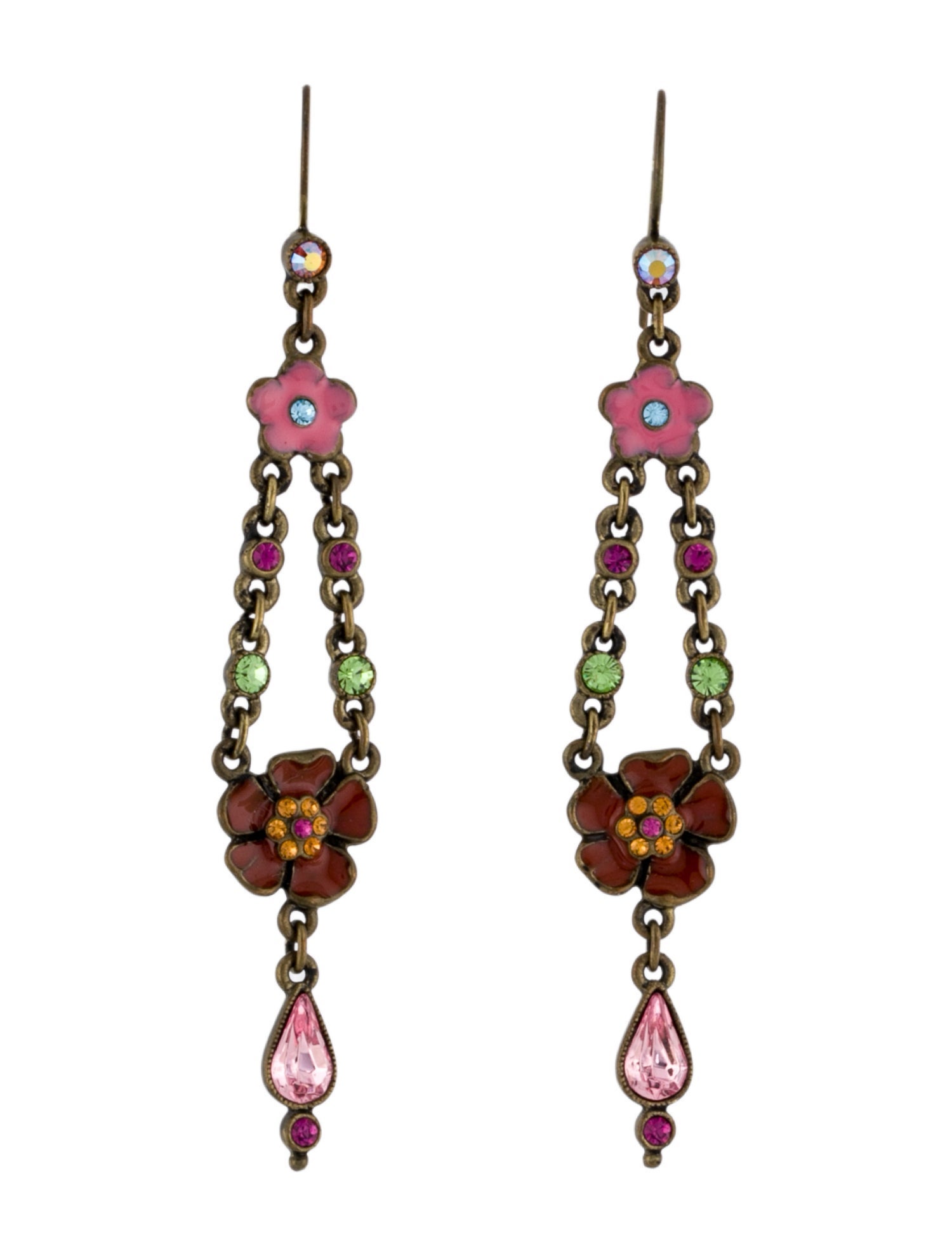 Ben-Amun Crystal & Enamel Flower Drop Earrings