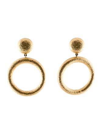 Ben-Amun Hammered Hoop Drop Clip-On Earrings