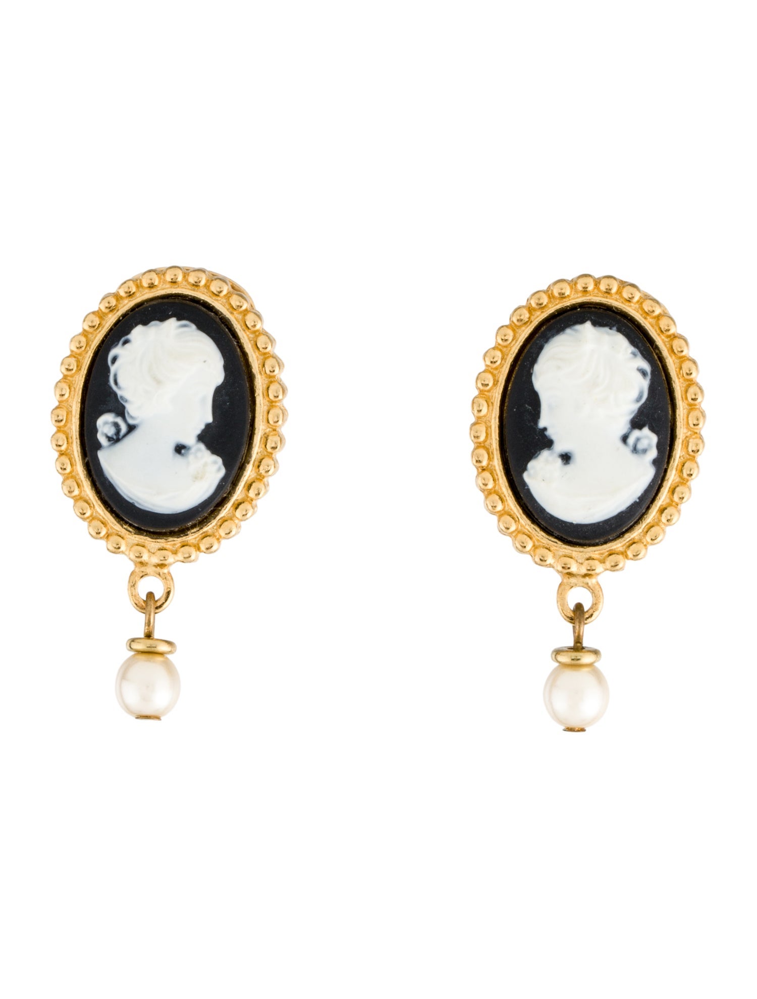 Ben-Amun Faux Pearl Cameo Pendant Earrings