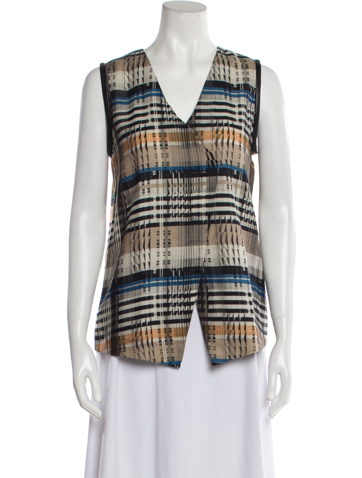 Iceberg Plaid Print V-Neck Blouse