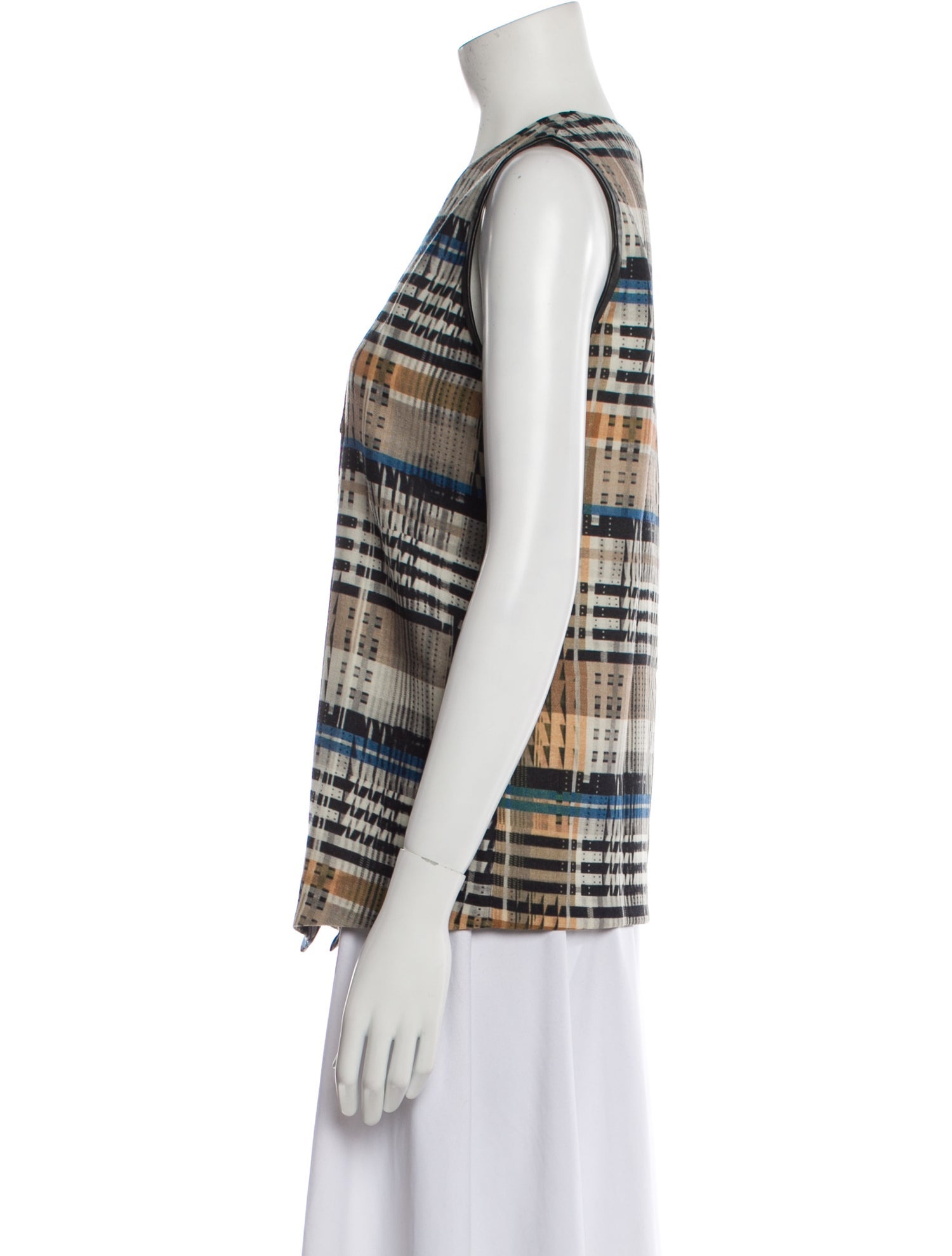 Iceberg Plaid Print V-Neck Blouse