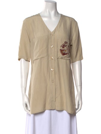 Iceberg V-Neck Short Sleeve Button-Up Top