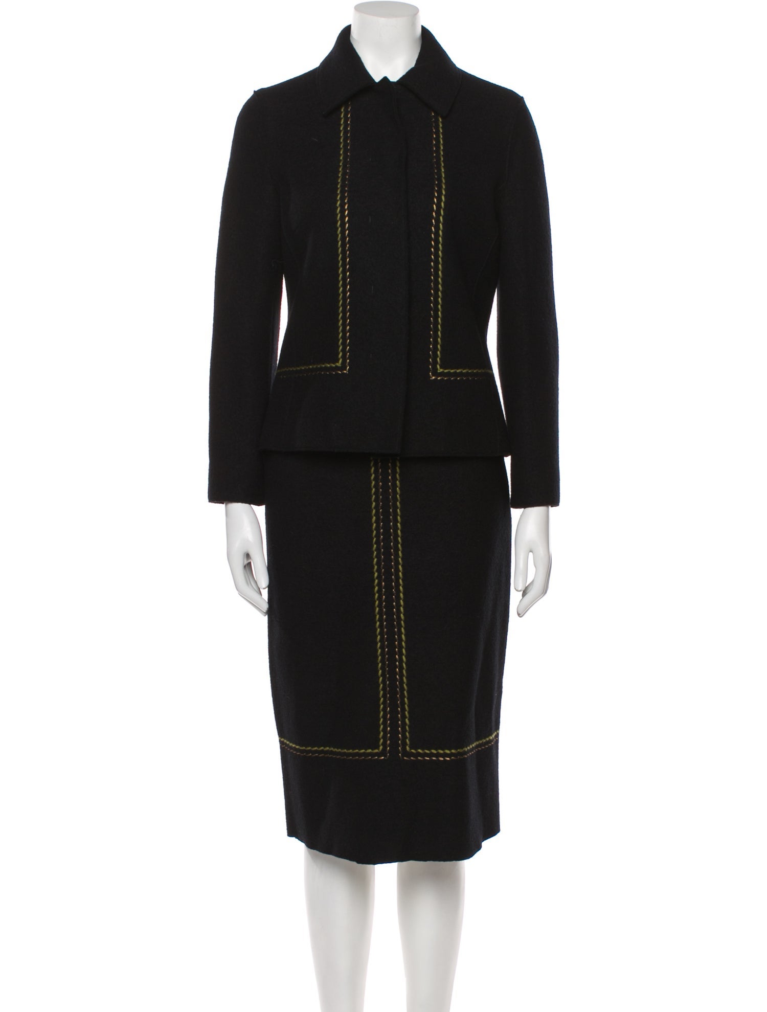 Iceberg Wool Whipstitch Trim Skirt Suit