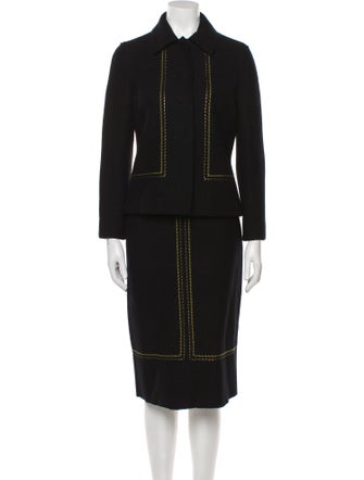 Iceberg Wool Whipstitch Trim Skirt Suit