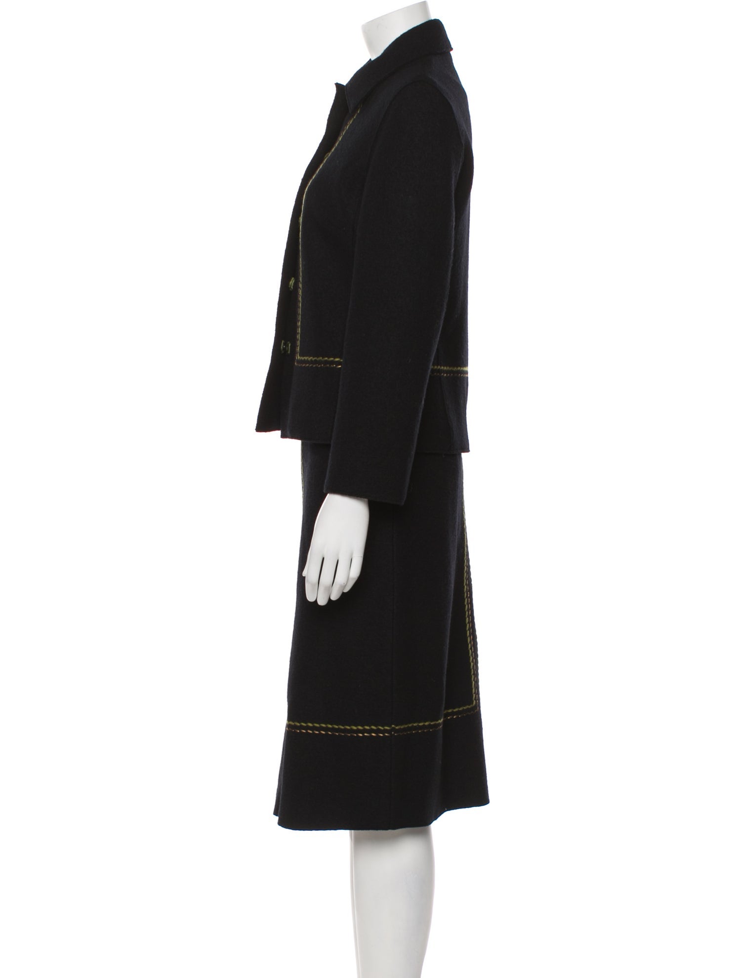 Iceberg Wool Whipstitch Trim Skirt Suit