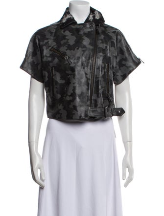 Jocelyn Leather Camouflage Print Jacket