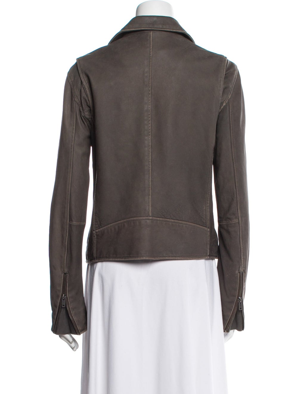 June Leather Biker Jacket Brown Pointed Collar - image 3