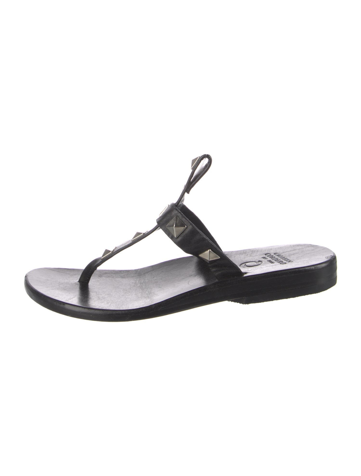 Calleen Cordero Leather Studded Accents T-Strap Sandals