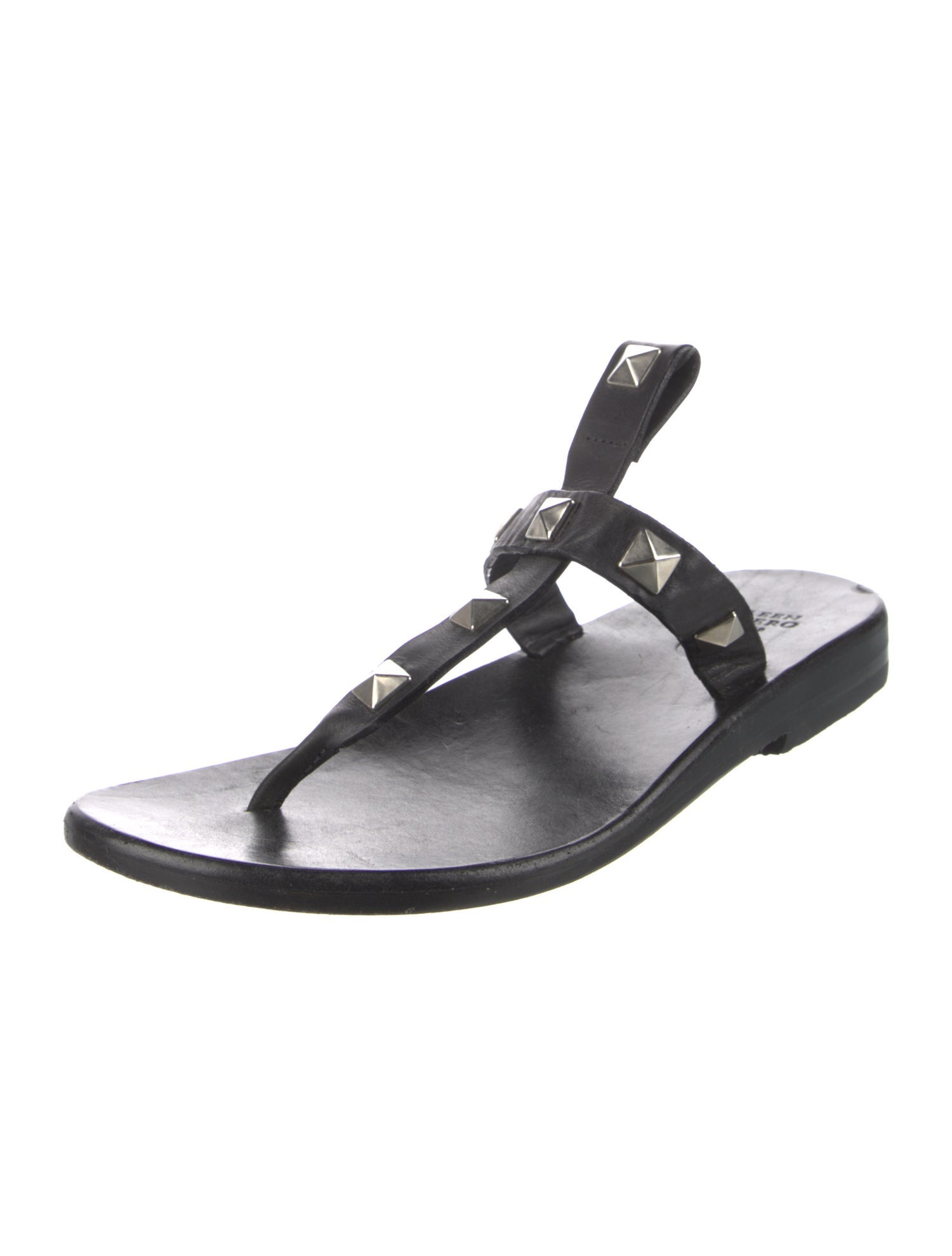 Calleen Cordero Leather Studded Accents T-Strap Sandals