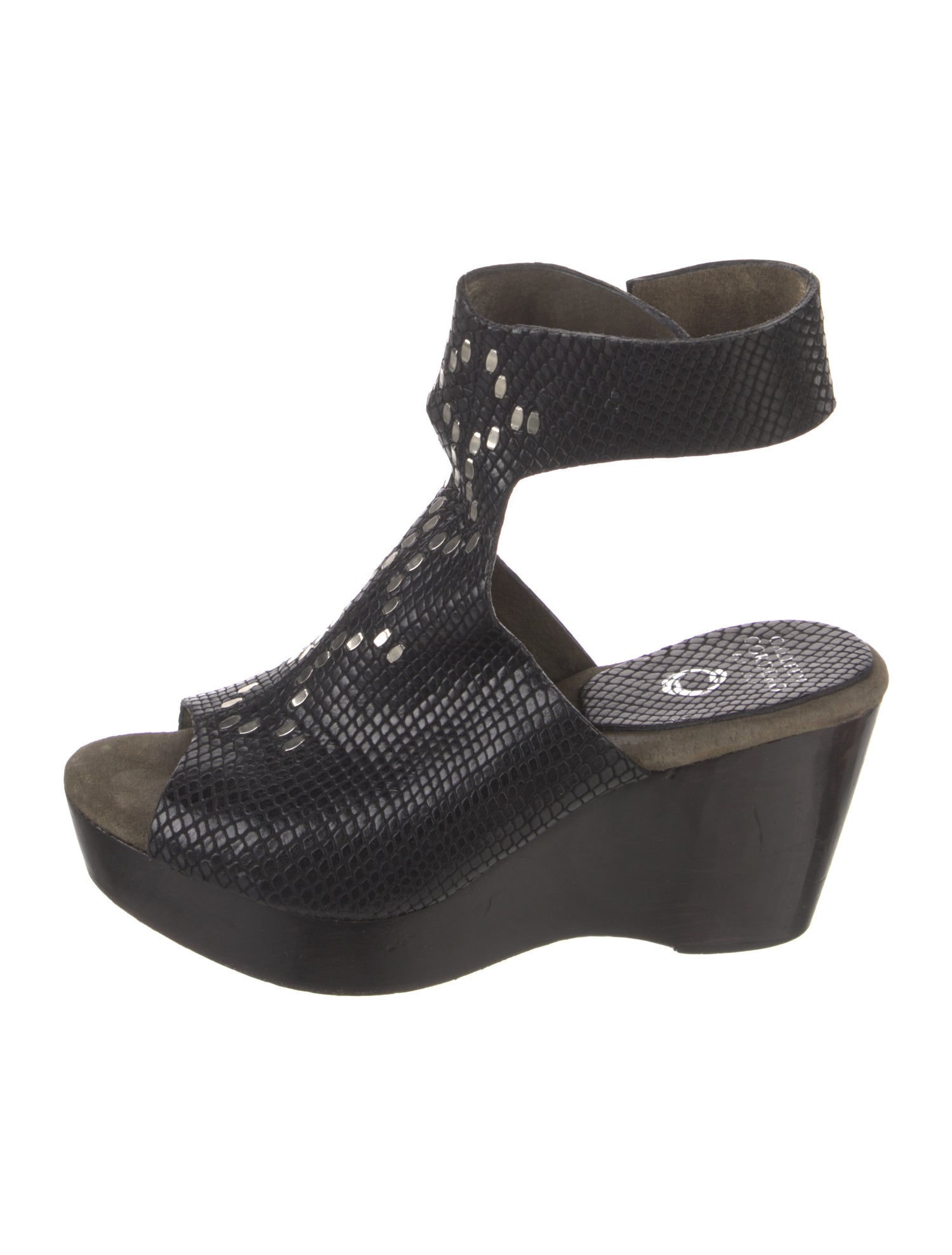 Calleen Cordero Snakeskin Studded Accents Mules