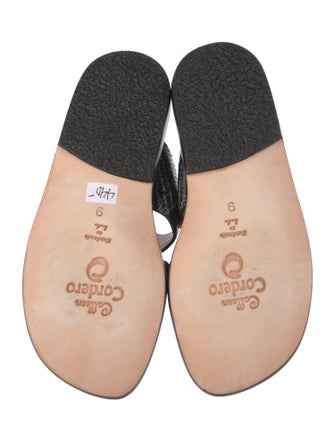 Calleen Cordero Leather Floral Print Slides