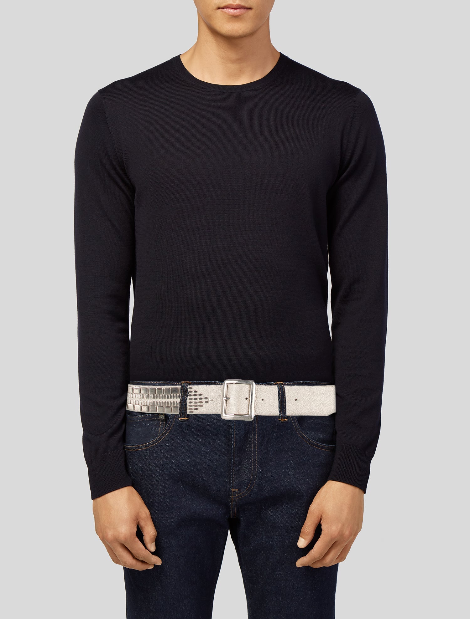 Calleen Cordero Embossed Leather Studded Accents Waist Belt
