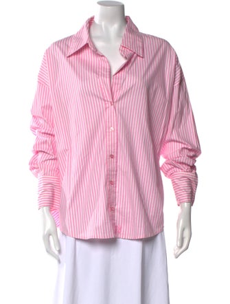 Monrow Striped Three-Quarter Sleeve Button-Up Top