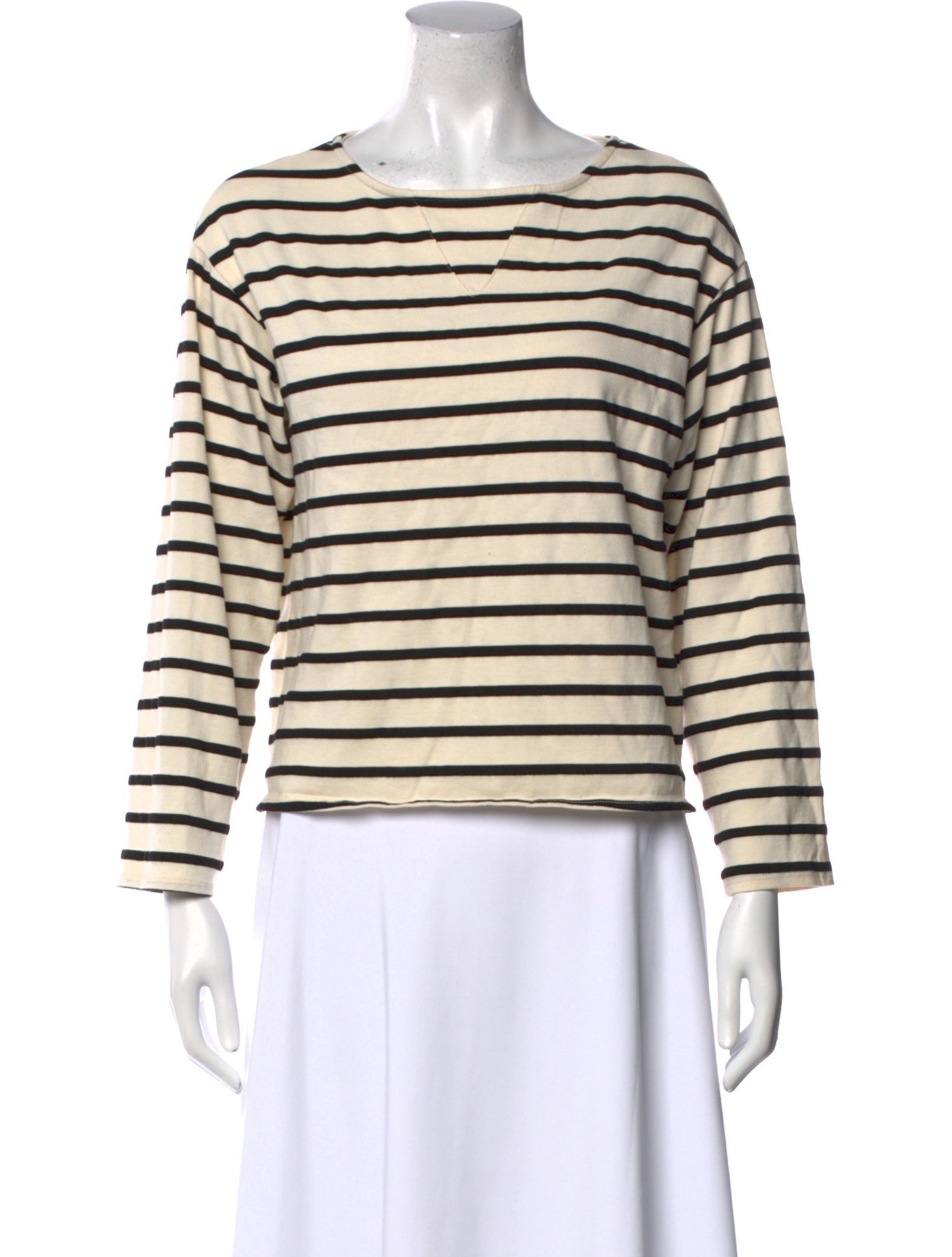 Monrow Striped Bateau Neckline Sweatshirt