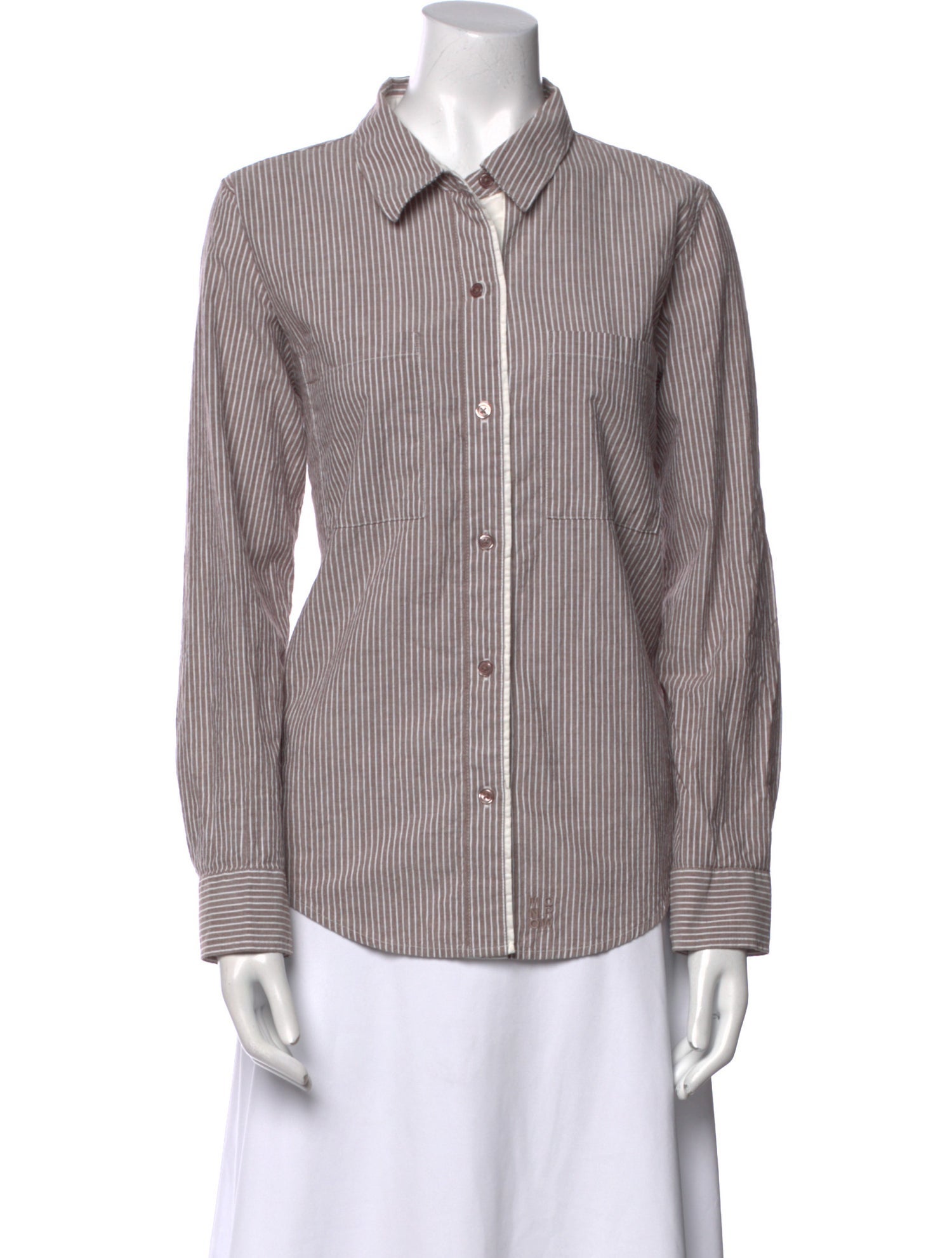 Monrow Striped Long Sleeve Button-Up Top
