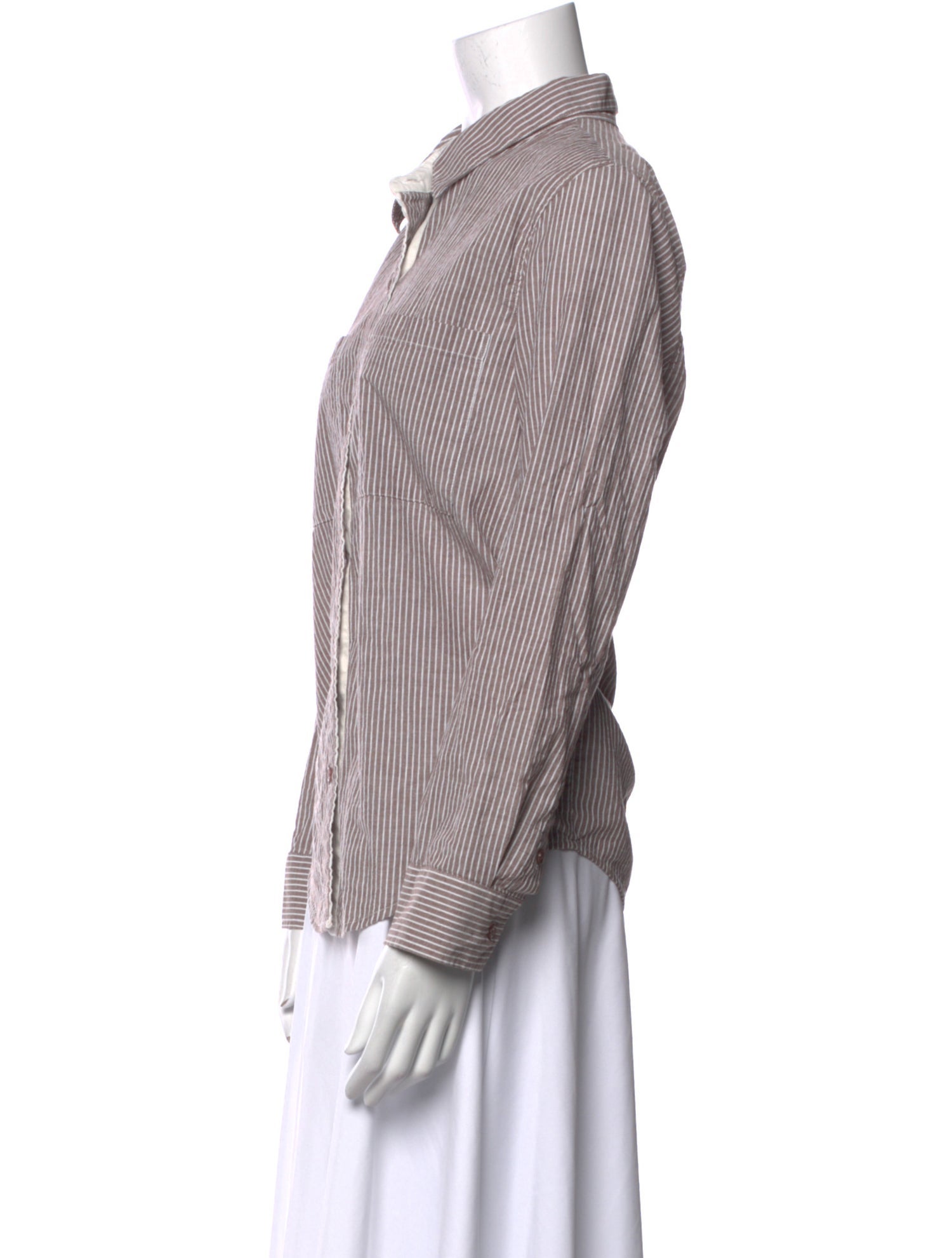 Monrow Striped Long Sleeve Button-Up Top