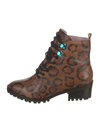 Sophia Webster Leather Animal Print Combat Boots