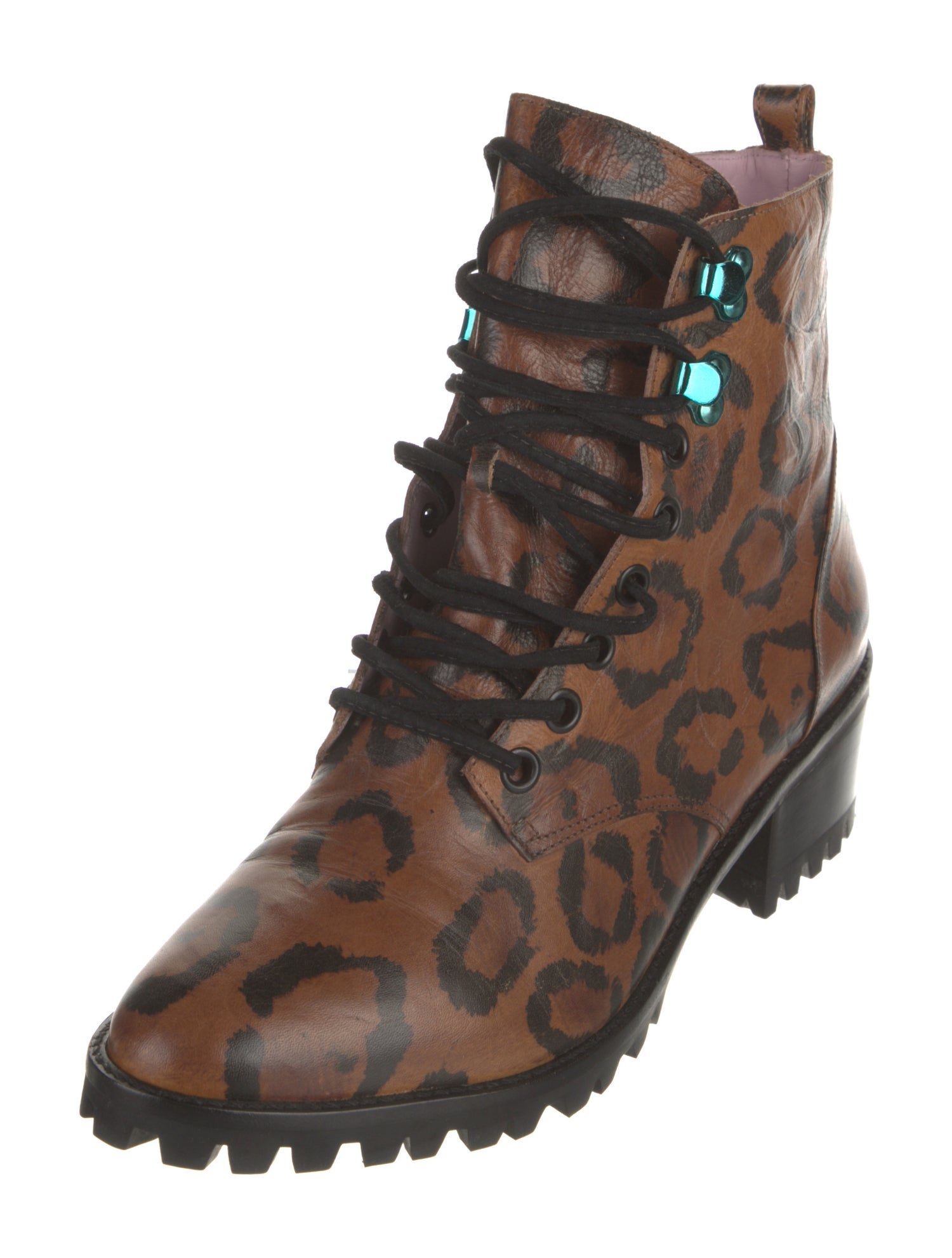 Sophia Webster Leather Animal Print Combat Boots