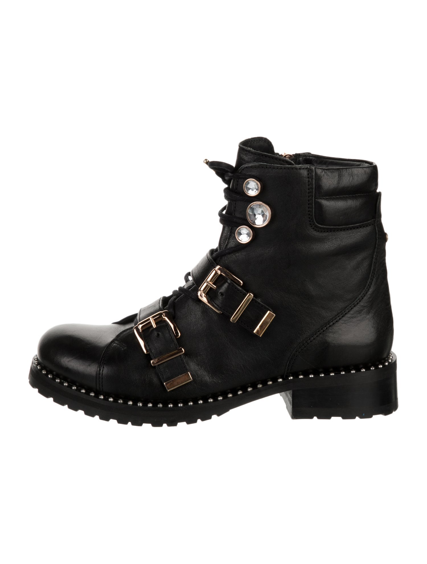 Sophia Webster Leather Crystal Embellishments Combat Boots