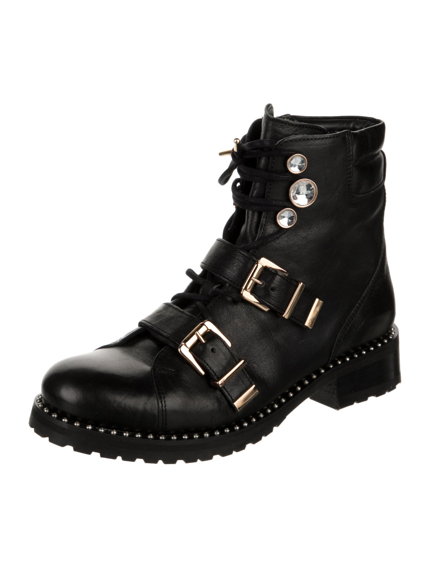 Sophia Webster Leather Crystal Embellishments Combat Boots
