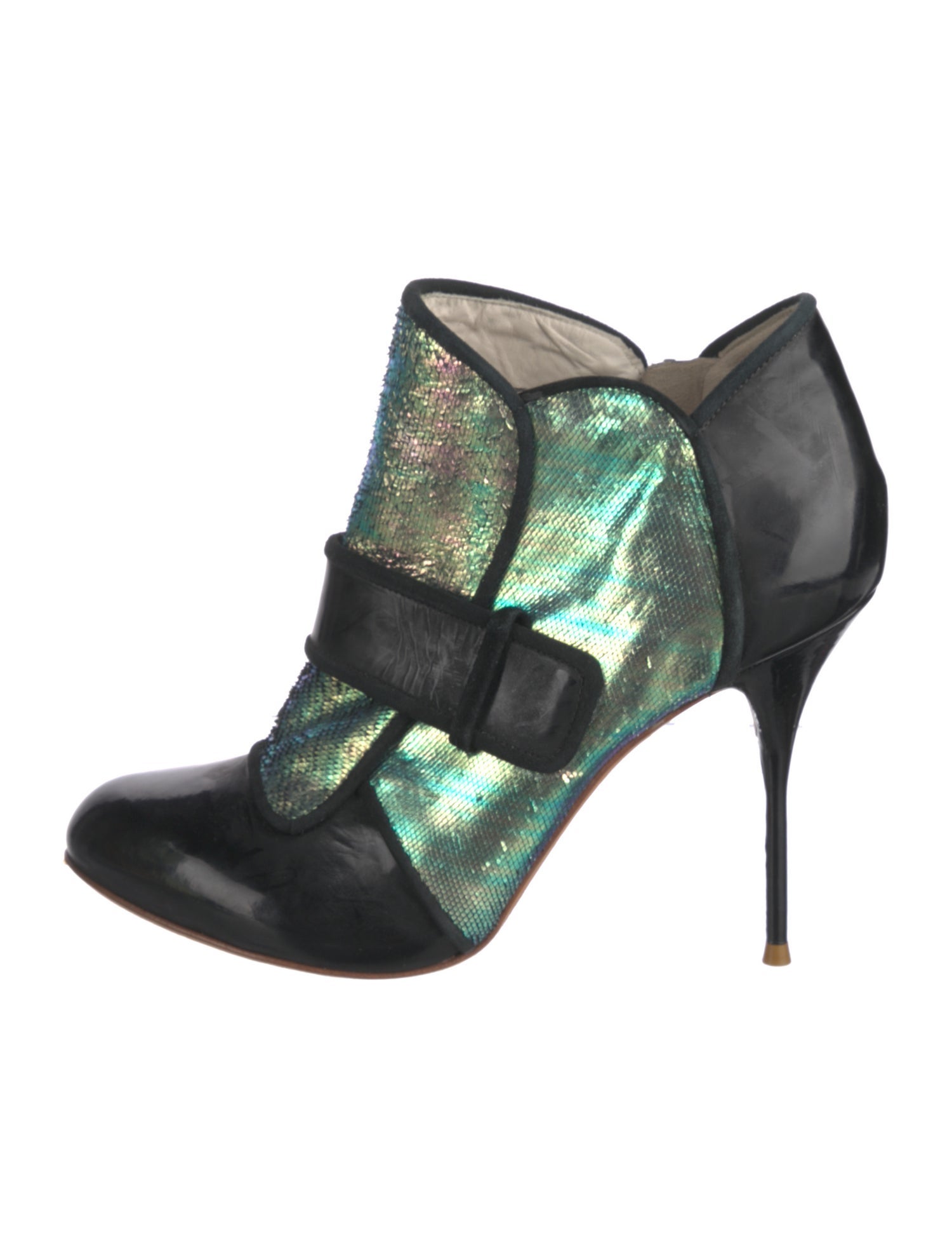 Sophia Webster Patent Leather Colorblock Pattern T-Strap Pumps