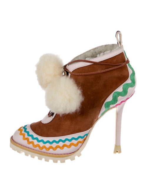 Sophia Webster Suede Pom-Pom Embellishments Lace-Up Boots