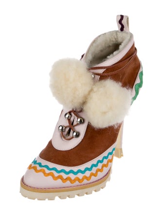 Sophia Webster Suede Pom-Pom Embellishments Lace-Up Boots