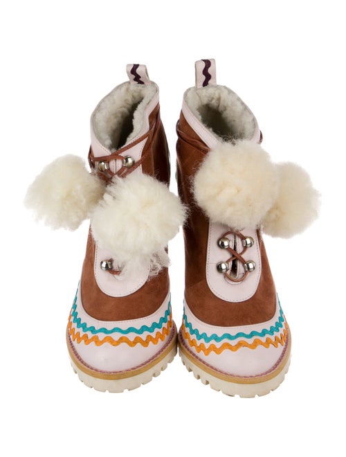 Sophia Webster Suede Pom-Pom Embellishments Lace-Up Boots